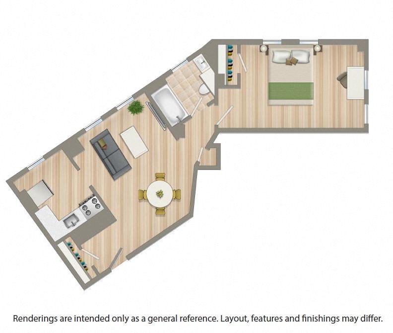 One Bedroom D Floor Plan For Rent in Northwest Washington DC